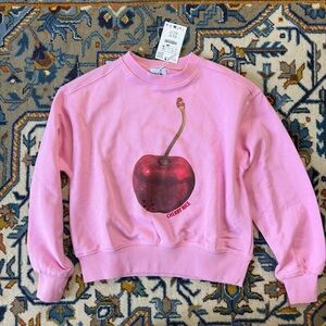 Zara Kids “Cherry Nice” Rhinestone Round Neck Sweatshirt NWT Size 11–12